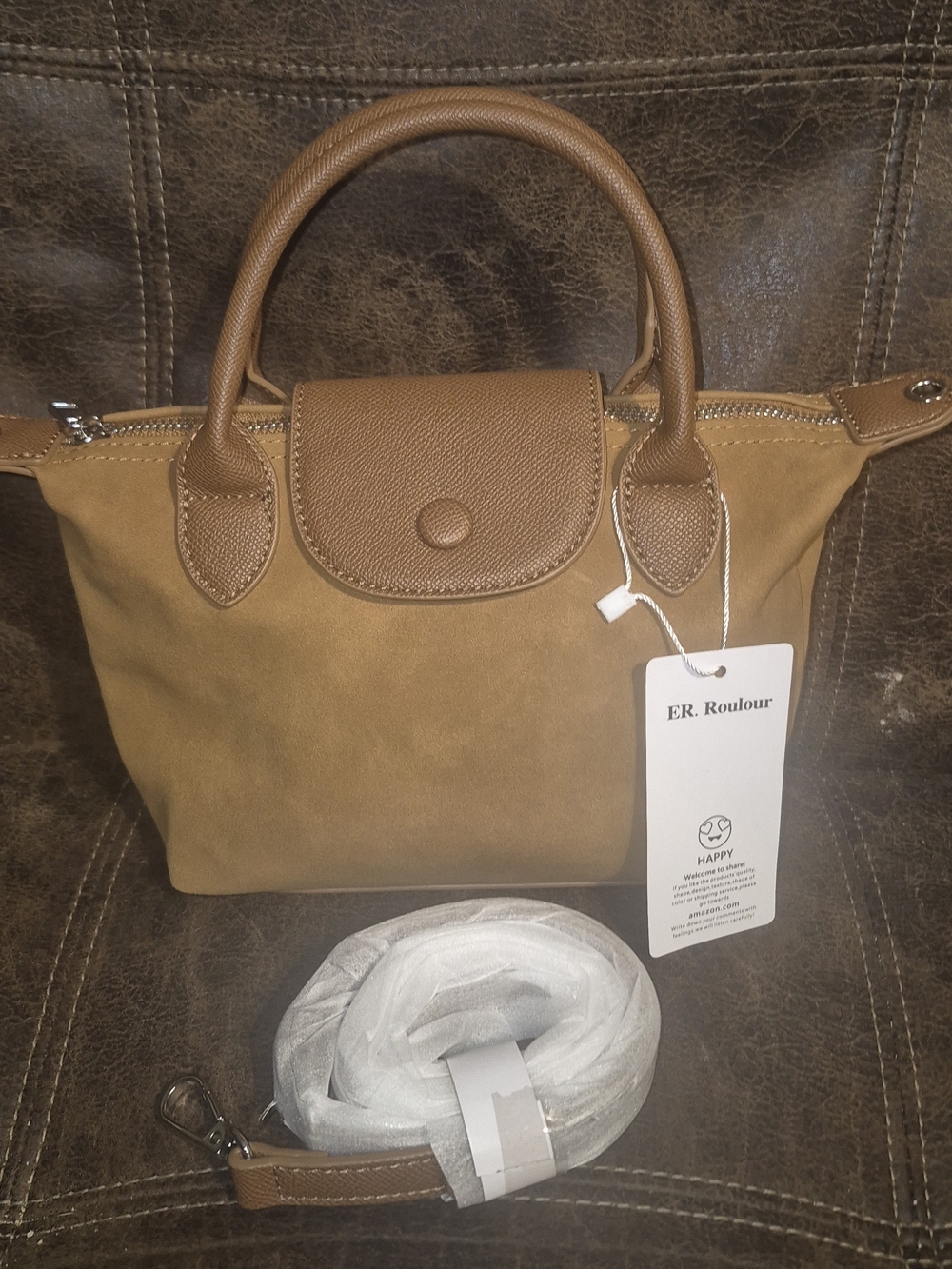 Tan Top-Handle Tote Bag With Matching Crossbody Strap